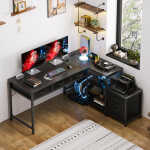 L Shaped Gaming Desk with File Drawer & Power Outlet, 53" Reversible Home Office Desk with Monitor Stand & Storage Drawers,