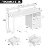 Dextrus 47 inch Computer Desk with Storage Drawers & LED Light, Office Desk with Monitor Stand & Power Outlets, Work Study PC