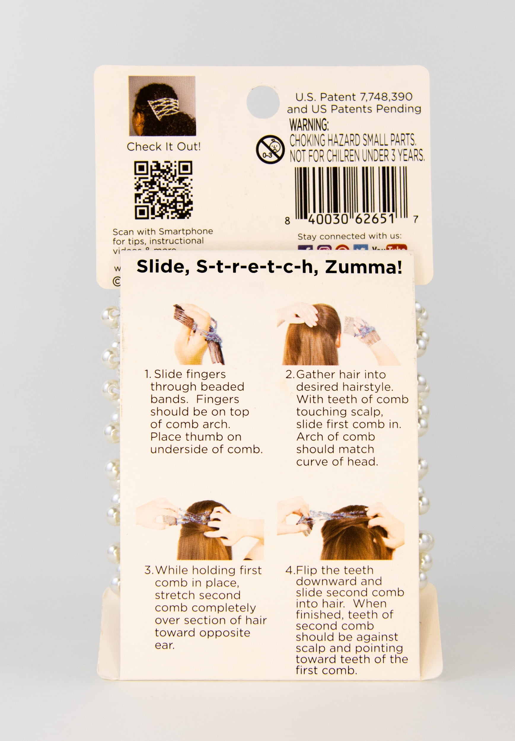 Zumma 3.5 inch Non-Damaging Stretch Comb for Women, White Pearl
