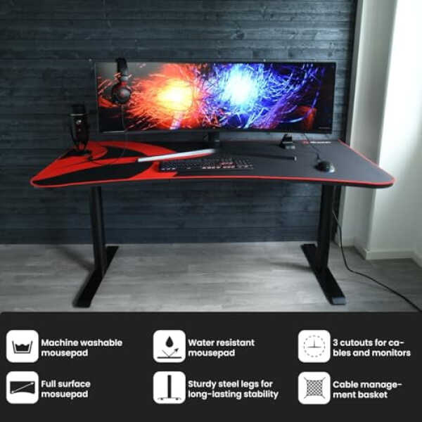 Arozzi Arena Gaming Desk Microfiber, Black