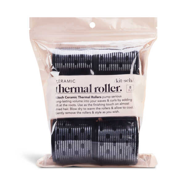 Kitsch Ceramic Thermal Compact 8-Piece Hair Rollers, Black