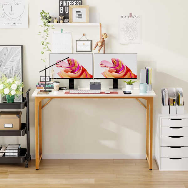XF XINFENG 47.2 in Adult/Student/Office/Home Desks, Gold, White