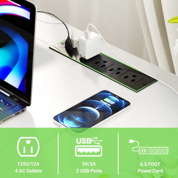 Homieasy L Shaped Computer Desk with Magic Power Outlets and Smart LED Light, Reversible 55 Inch Corner Office Desk with Monitor