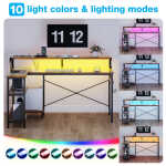 48 inch Reversible L Shaped Gaming Desk with LED Lights & Power Outlet, Corner Computer Desk with Storage Shelves & CPU Stand,