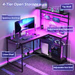 Bestier 42 inch Gaming Desk with LED Lights & Power Outlet, Reversible L Shaped Computer Desk with Hutch & Storage Shelves,