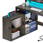 Dextrus 65" L Shaped Desk with Power Outlets and Monitor Stand , Computer Desk with LED Light &File Cabinet, Corner Desk with 3