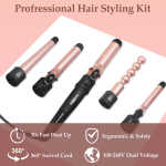 5 In 1 Curling Iron Set, Hair Curling Wand Set with 5 Interchangeable Barrel Curling Wand (0.75"-1.25"), Bubble Wand, Tapered