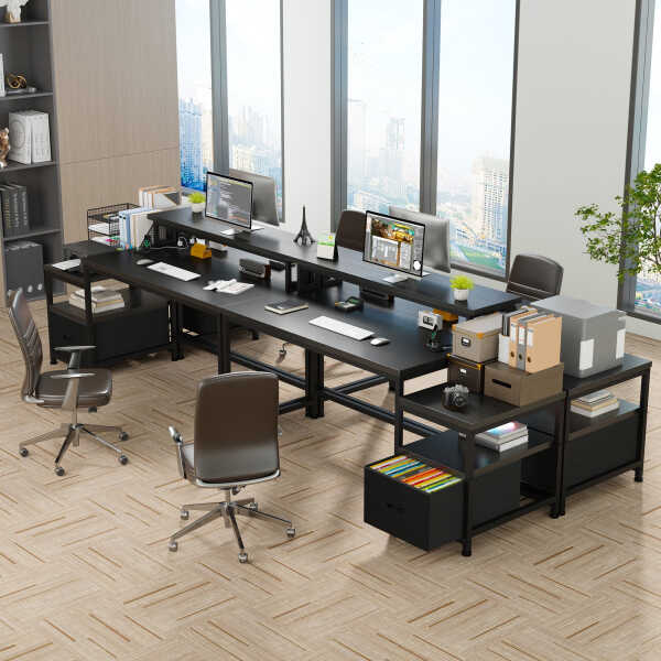 EnHomee 56.5" Computer Desk with Monitor Stand, Office Desk with Fabric File Cabinet, Gaming Computer Desk for Home Office