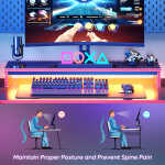 Bestier 51 inch Gaming Desk with LED Lights, U-Shaped Computer Desk with Monitor Stand, Hooks and Cup Holder, Home Office Desk,