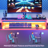 Bestier 51 inch Gaming Desk with LED Lights, U-Shaped Computer Desk with Monitor Stand, Hooks and Cup Holder, Home Office Desk,