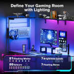 Upgo L Shaped 47" Gaming Desk with LED Lights & Adjustable Stand, Power Outlets & Storage Drawer for Adult and Teen
