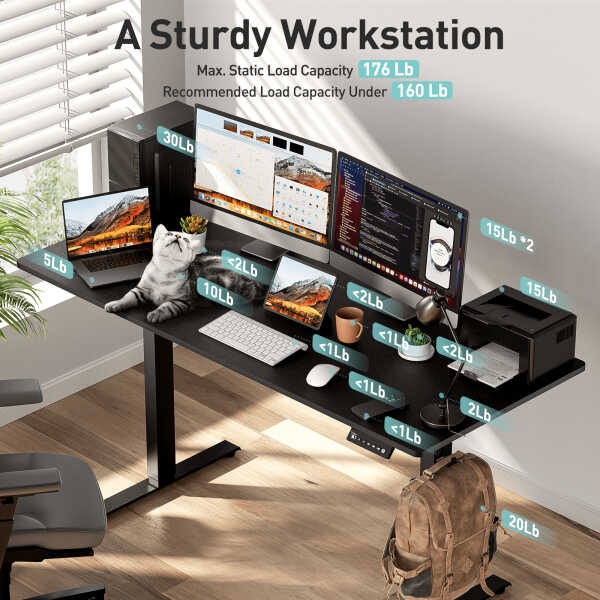 VVENACE Electric Standing Desk Height Adjustable Desk 48 x 24 inch 4 Memory Height Stand up Desk for Home Office, White