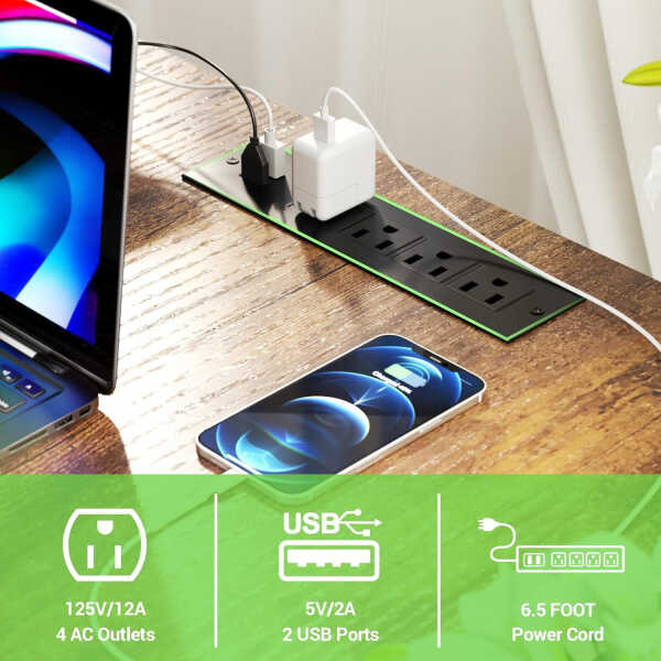 Homieasy L Shaped Computer Desk with Magic Power Outlets and Smart LED Light, Reversible 55 Inch Corner Office Desk with Monitor