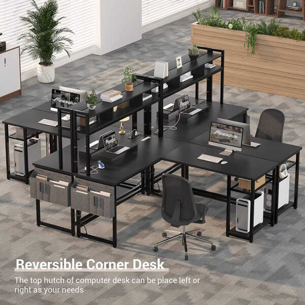 Homieasy L Shaped Desk with Power Outlet & USB Ports, 86.6'' Reversible L-Shaped Gaming Desk with Monitor Stand & LED Strip, 2
