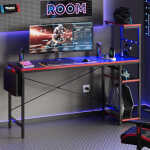 Bestier 61" Reversible Gaming Desk with PC Shelf Computer Desk with LED Light Carbon Fiber