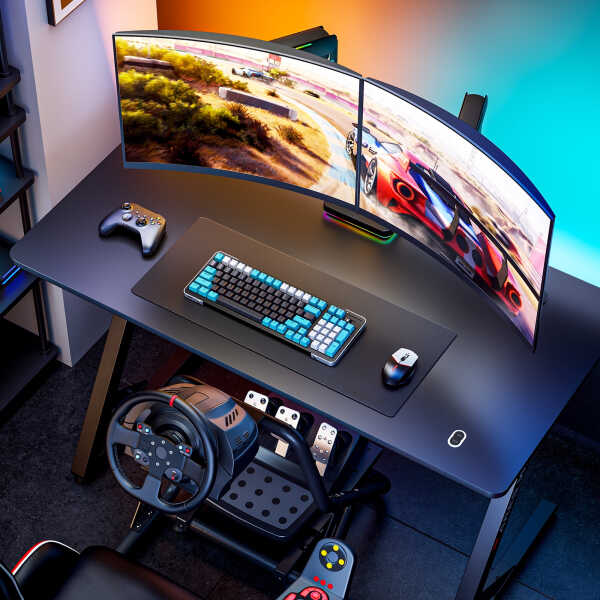 ARES WING 47" Gaming Table with LED Light, Computer Desk for Adult, PC Ergonomic Table White