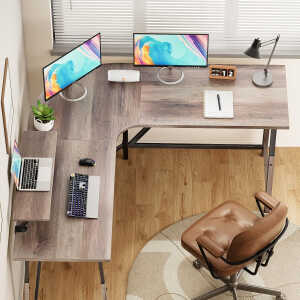 Flyicty 55'' L Shaped Gaming Desk, Ergonomic Corner Desk with Monitor Stand, Computer Desk for Home Office Study Writing