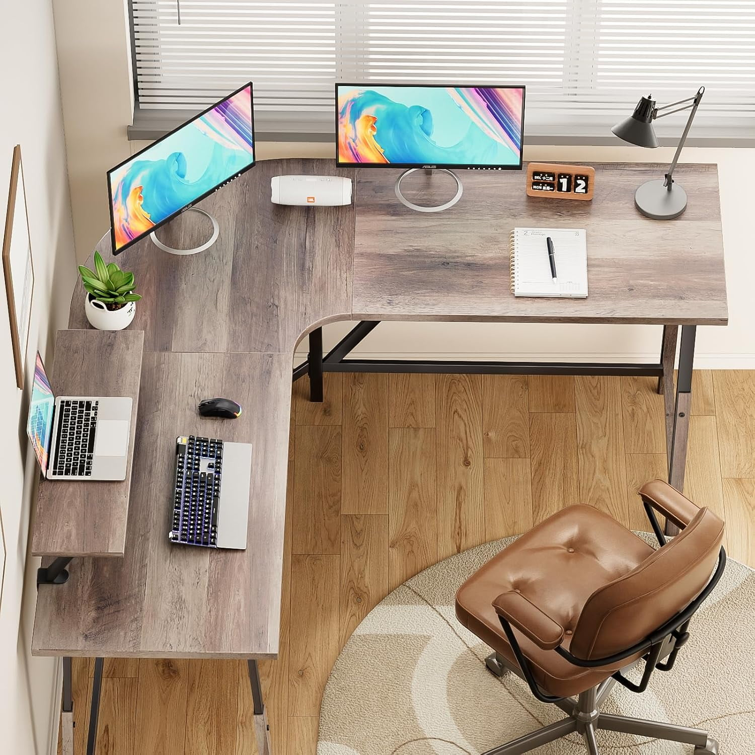 Flyicty 55'' L Shaped Gaming Desk, Ergonomic Corner Desk with Monitor Stand, Computer Desk for Home Office Study Writing