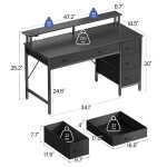 Greenstell 39" Computer Desk with Built-in Outlets & LED, 5-Drawer Office Desk with Monitor Stand, White