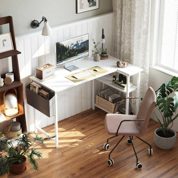 DESINO 40 Inch L-Shaped Computer Desk with Storage Shelves Home Office Corner Desk Study Writing Table, Black