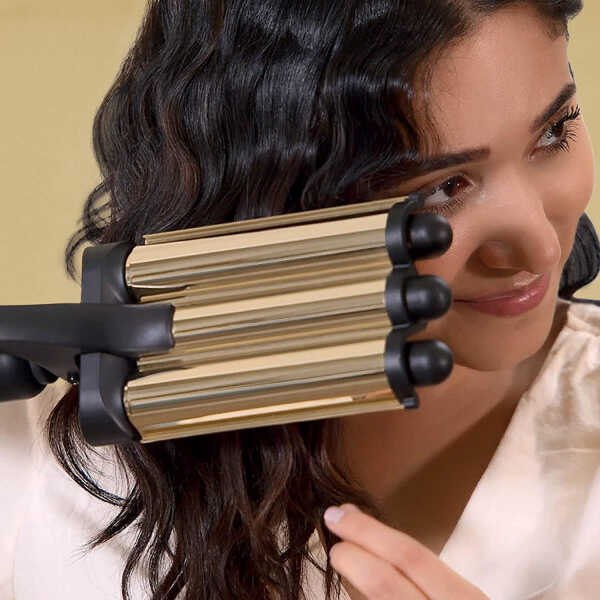 Hot Tools Pro Artist 24K Gold Digital 3 Barrel Hair Waver | Long Lasting Defined Waves (Jumbo Size) C30