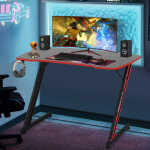 NiamVelo 47 inch Gaming Desk, Z-Shaped PC Computer Table Ergonomic Gamer Workstation with Headphone Hook for Home Office, Red