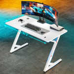 ARES WING 47" Gaming Table with LED Light, Computer Desk for Adult, PC Ergonomic Table White