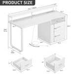 Dextrus 47 inch Computer Desk with Storage Drawers & LED Light, Office Desk with Monitor Stand & Power Outlets, Work Study PC