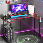 Bestier 51 inch Gaming Desk with LED Lights, U-Shaped Computer Desk with Monitor Stand, Hooks and Cup Holder, Home Office Desk,
