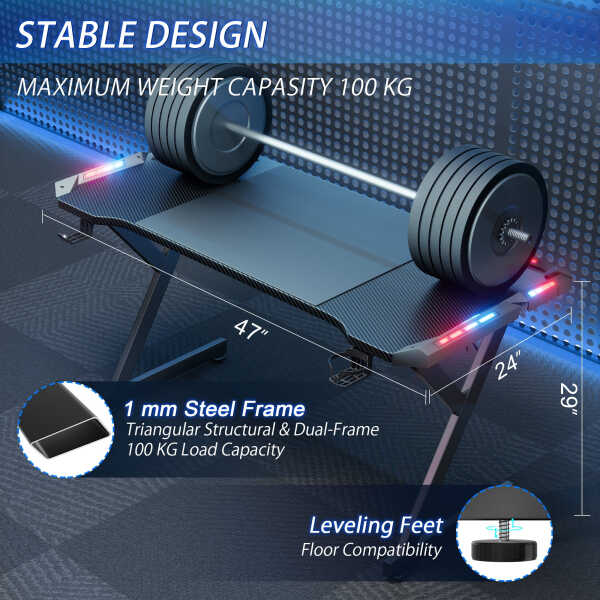HLDIRECT 40 inch Gaming Desk with LED, Ergonomic Computer Table for Adult and Teen, Black