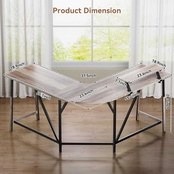 Flyicty 55'' L Shaped Gaming Desk, Ergonomic Corner Desk with Monitor Stand, Computer Desk for Home Office Study Writing