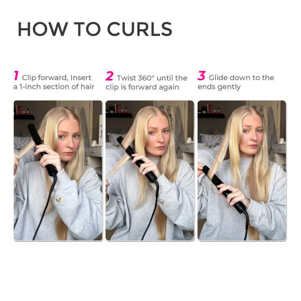 TYMO 360&deg Airflow Curling Iron, Flat Iron Hair Straightener and Curler 2 in 1, 5 Temps & Dual Voltage, 1.25 Inch, Pink
