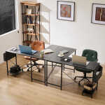 Furnibear Computer Desk with Drawer and Power Outlets, 47" Office Desk with 2 Monitor Stands and Fabric File Cabinet for Home