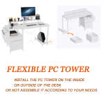 Furnibear Computer Desk with Drawer and Power Outlets, 47" Office Desk with 2 Monitor Stands and Fabric File Cabinet for Home