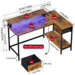 Fairy L Shaped Gaming Desk, 43in Computer Desk with Charging Port (Black)