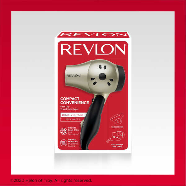 Revlon 1875W Folding Handle Ionic Travel Hair Dryer, Black and Gold