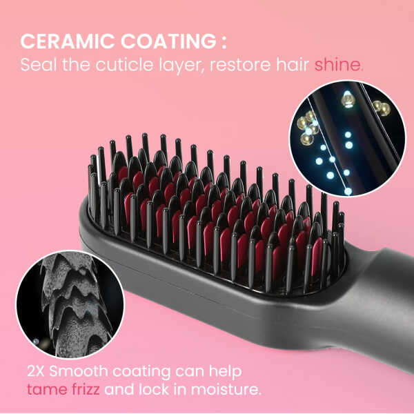 KIPOZI Hair Straightener Brush, Cordless Hair Straightener Brush Portable Hot Comb Straightener, USB Rechargeable & 3 Temp