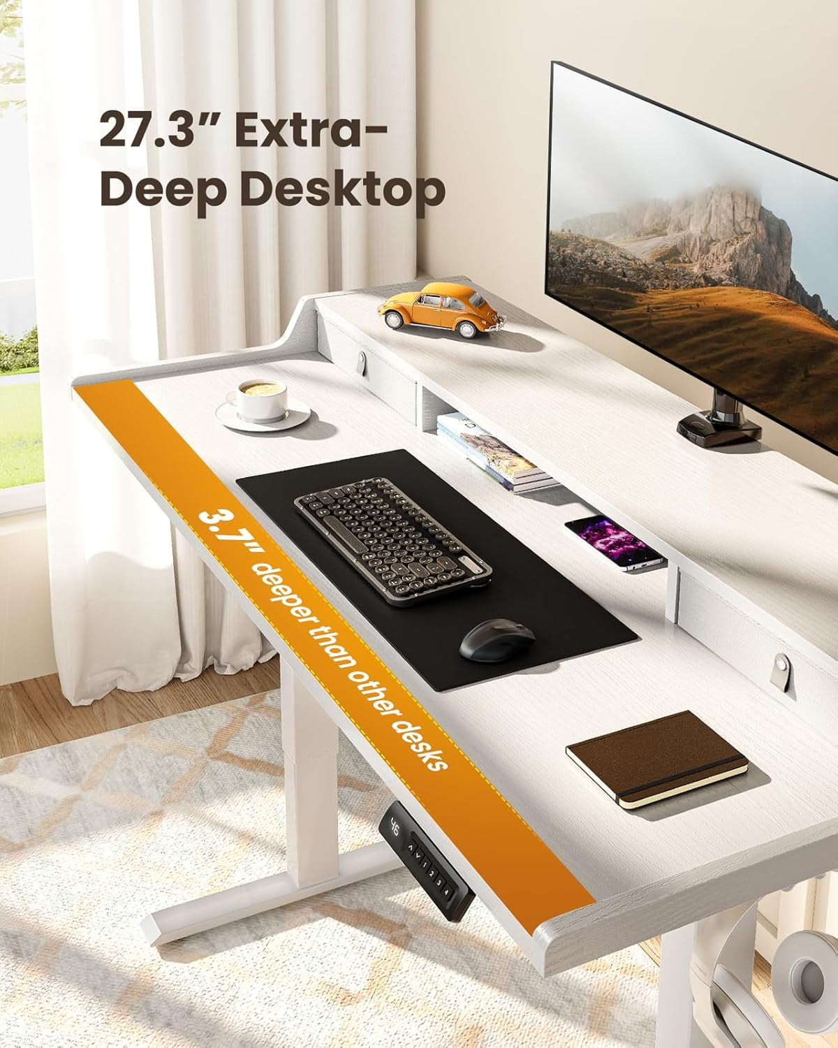 CHITOOMA 63&Prime x 28&Prime Electric Standing Desk with Drawers, Height Adjustable Gaming Desk with Monitor Stand & Storage