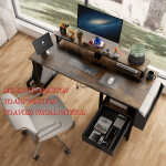 Furnibear Computer Desk with Drawer and Power Outlets, 47" Office Desk with 2 Monitor Stands and Fabric File Cabinet for Home