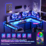 Towallmark Reversible 79" U Shaped Gaming Desk Office Corner Computer PC Home Desk With LED Light Strip Power Outlet Monitor