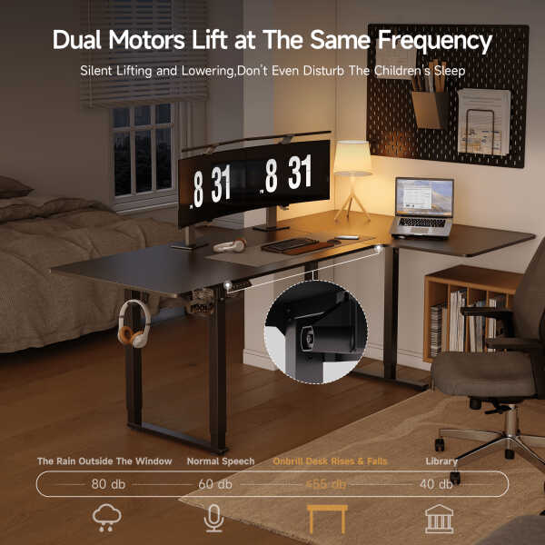 63x43 Inches L Shaped Standing Desk, Electric L Stand Up Desk with 4 Legs, Adjustable Height from 28-46 Inches for Home and