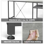 JOZ 59" L Shaped Gaming Desk, Two-Way Convertible Computer Desk with Storage Shelves for Rooms, Corner and Home Office in Rock