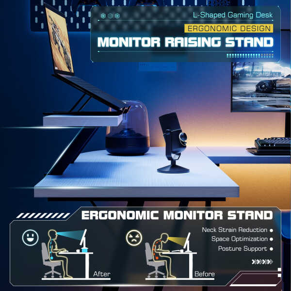 Homall L-Shaped Gaming Desk 51.2 Inches Corner Office Desk with Removable Monitor Riser, Black