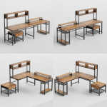CHITOOMA 67 Inch Reversible L-Shaped Computer Desk Gaming Desk with Power Outlets,USB Ports,LED Strip,Storage Shelves & Monitor