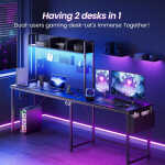 Gaming Desk Computer Desk with Storage, L Shaped Desk with Power Outlet & LED Strip, Office Desk with Pegboard, Corner Deck for