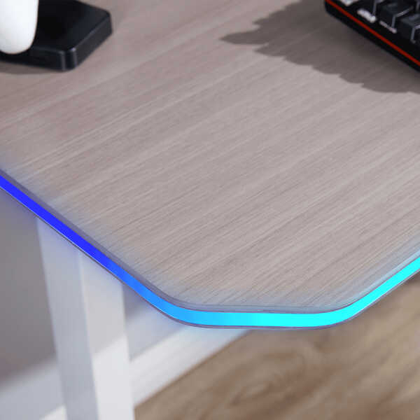 X Rocker Oka Adult Gaming Desk with RGB Lighting, White/Light Wood