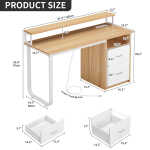 Dextrus 47 inch Computer Desk with Storage Drawers & LED Light, Office Desk with Monitor Stand & Power Outlets, Work Study PC