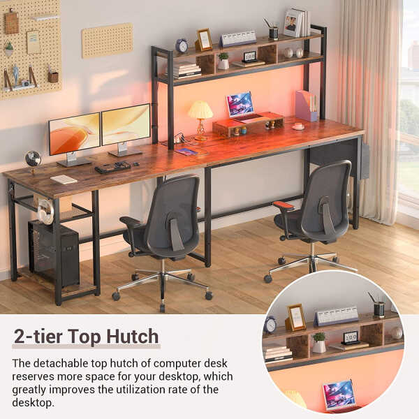 Homieasy L Shaped Desk with Power Outlet & USB Ports, 86.6'' Reversible L-Shaped Gaming Desk with Monitor Stand & LED Strip, 2