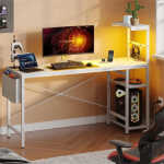 Bestier 61" Reversible Gaming Desk with PC Shelf Computer Desk with LED Light Carbon Fiber
