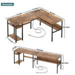 Homieasy Reversible L Shaped Desk with Magic Power Outlets and USB Charging Ports, Sturdy Corner Computer Desk with Storage